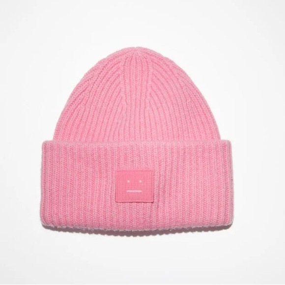 ACNE LARGE FACE LOGO BEANIE Bubble Pink - Picture 1 of 6